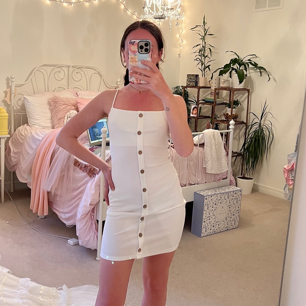 White Ribbed Mini Bodycon Dress